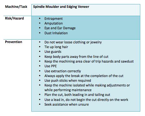 spindle moulder risk assessment